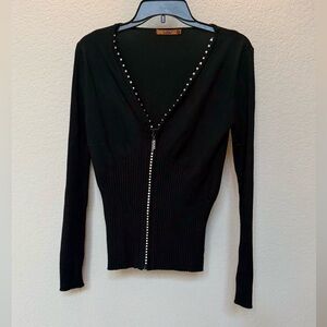 Bellini Black Rhinestone Long Sleeve Blouse